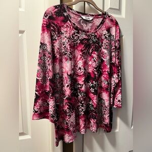 Alia Asymmetrical Pink and Black Long Sleeve Blouse